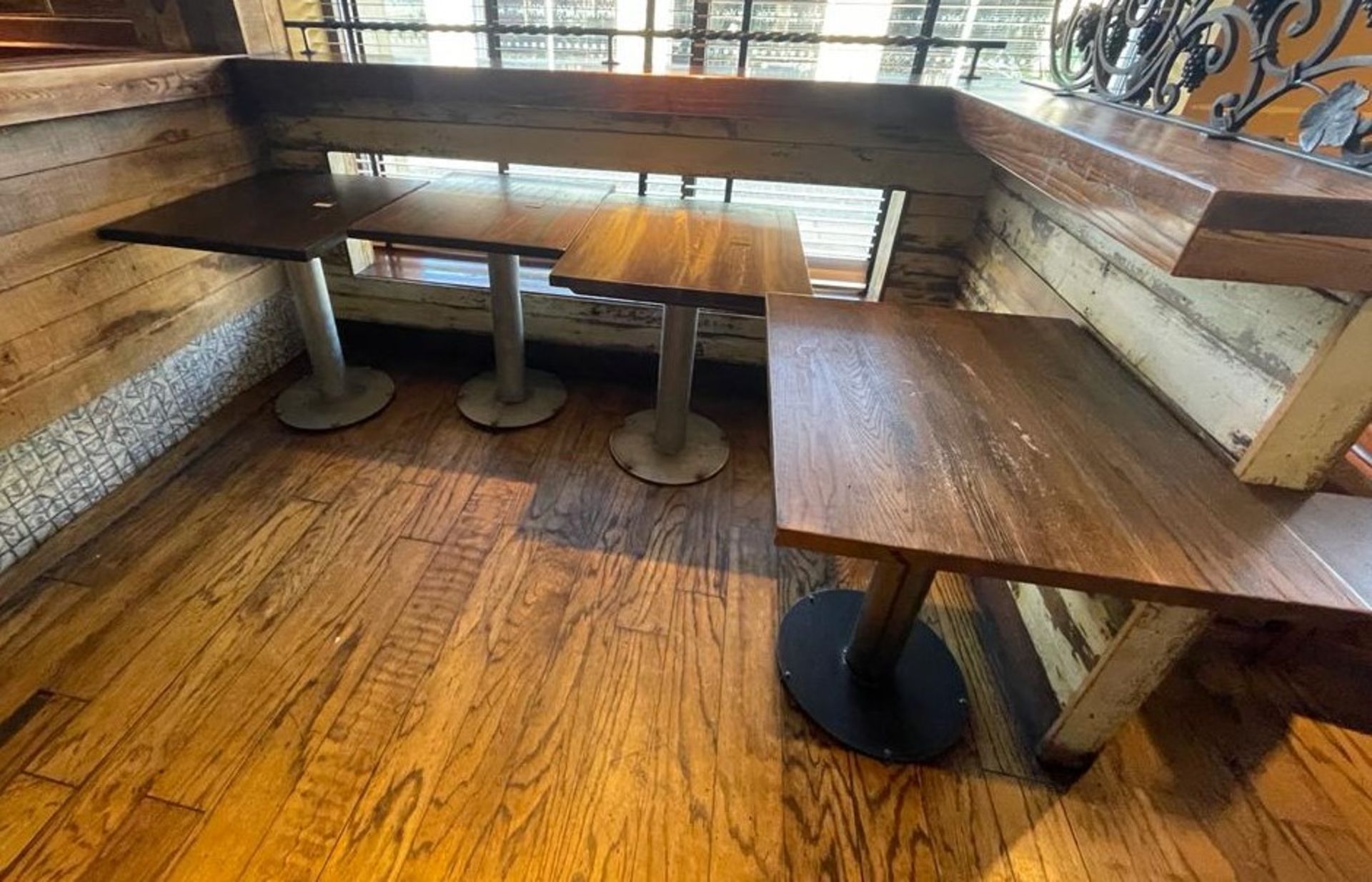 4 x Restaurant Dining Tables Featuring Industrial Style Bases and Wood Tops - Dimensions: H73 x - Image 4 of 9