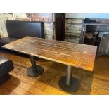 2 x Rectangular Restaurant Dining Tables Featuring Industrial Pedestal Bases and Rustic Solid Wooden