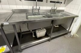 1 x Stainless Steel Twin Bowl Wash Station With Mixer Taps - Dimensions: H90 x W190 x D65 cms - Ref: