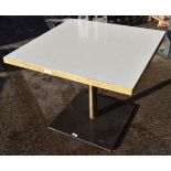 5 x Wooden Topped Bistro Tables Featuring Wooden Top With A Marble Aesthetic, Brass Trim