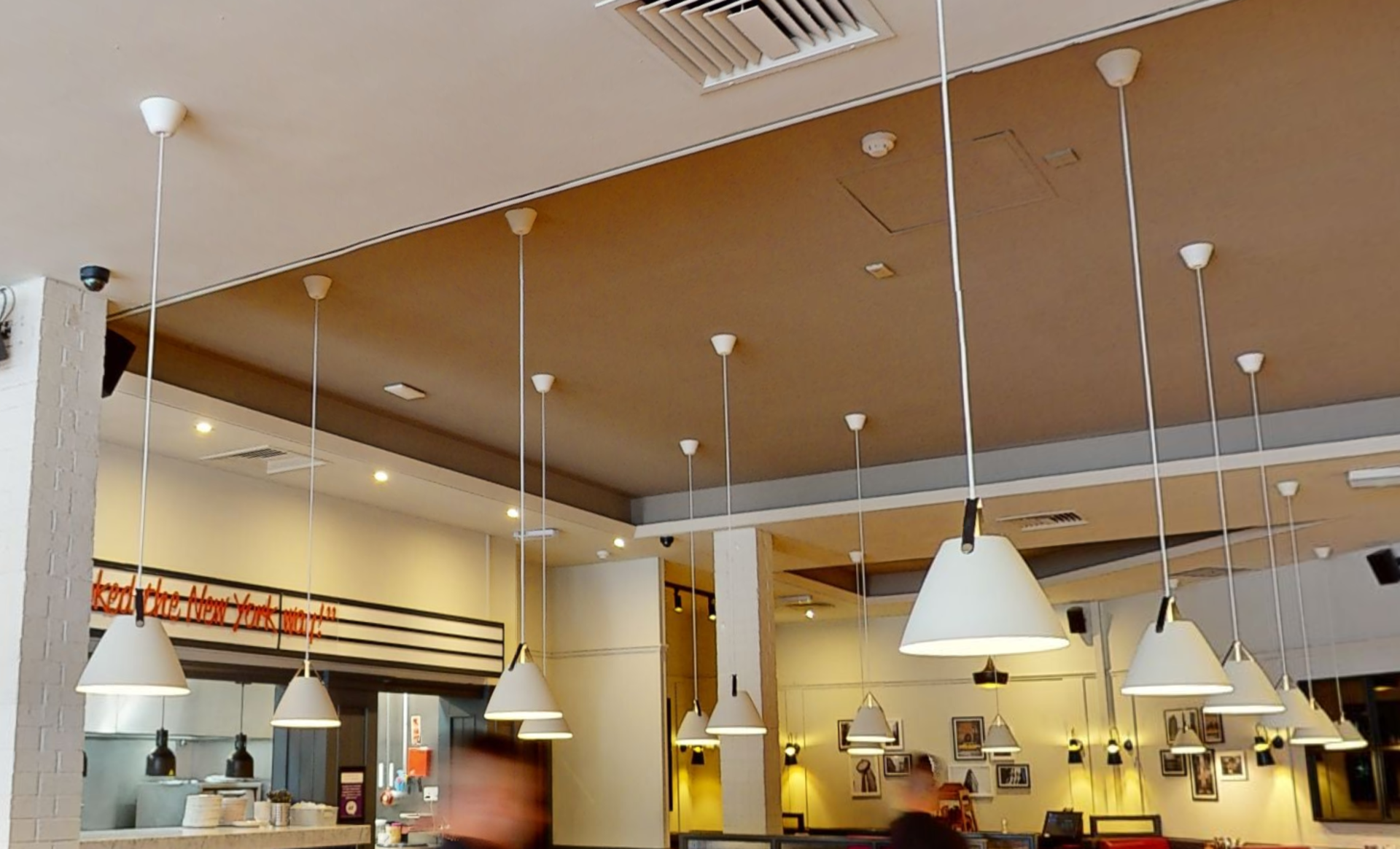 6 x Suspending Ceiling Pendant Lights Featuring Beige Metal Shades With Brown Leather Straps - Image 3 of 6