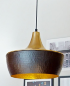 3 x Suspending Ceiling Pendant Lights Featuring Black Pitted Shades With Gold Inners
