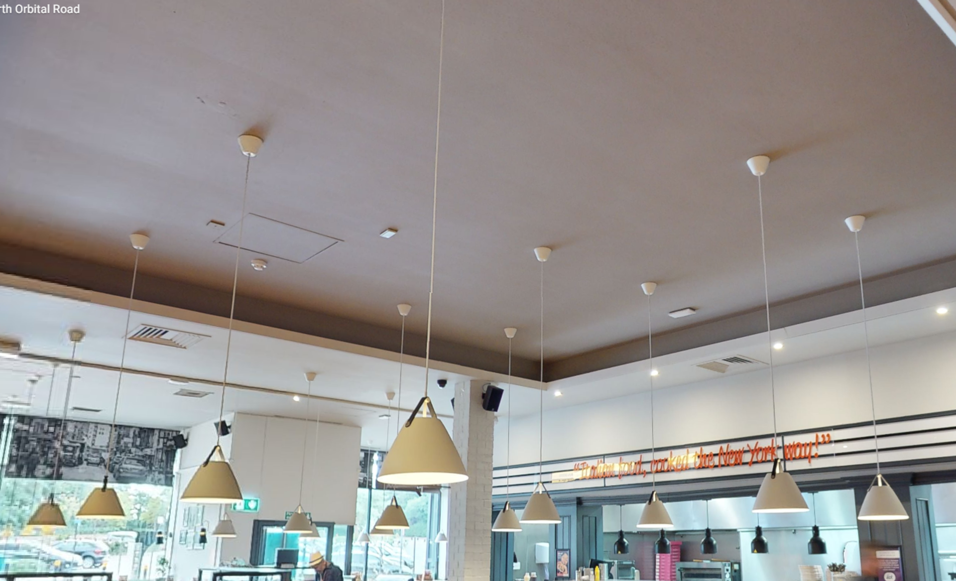 6 x Suspending Ceiling Pendant Lights Featuring Beige Metal Shades With Brown Leather Straps - Image 4 of 6