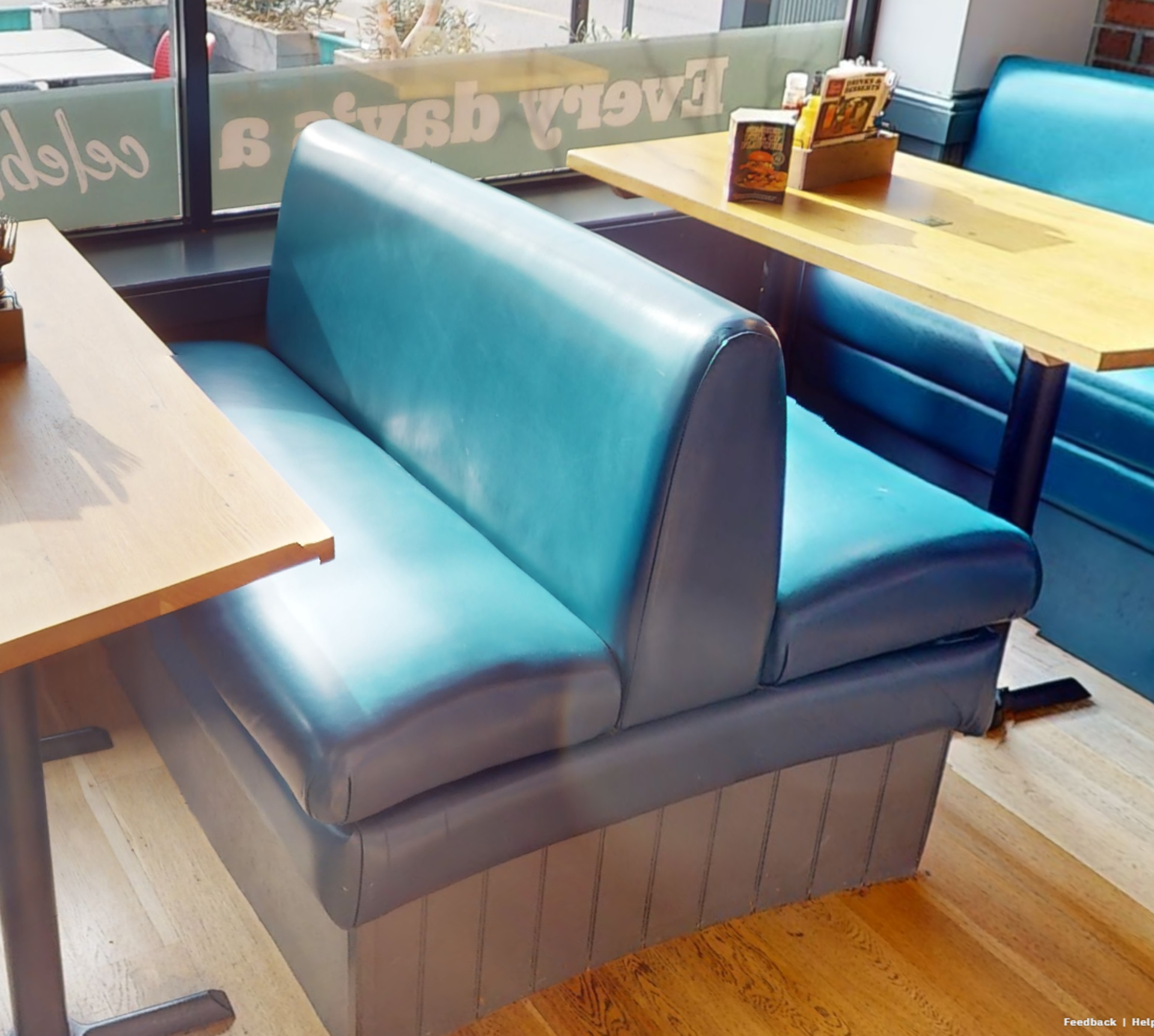 1 x Collection of Restaurant Seating Benches With Tables - Double High Seat Benches in Blue Faux - Image 3 of 3