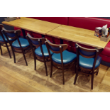 4 x Restaurant Dining Chairs Featuring Wooden Frames and a Deep Blue Faux Leather Upholstery