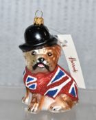 1 x IMPULS Hand Painted Bulldog in Bowler Hat Christmas Tree Ornament - New/Boxed