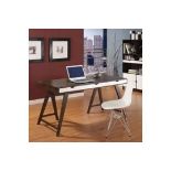 1 x Blue Suntree Ellwood Trestle Desk With a Dark Walnut Finish and Three White Storage Drawers -