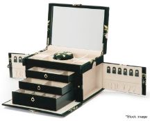 1 x WOLF 'Zoe' Large Luxury Embroidered Jewellery Box, Upholstered in Green Velvet - RRP £739.00