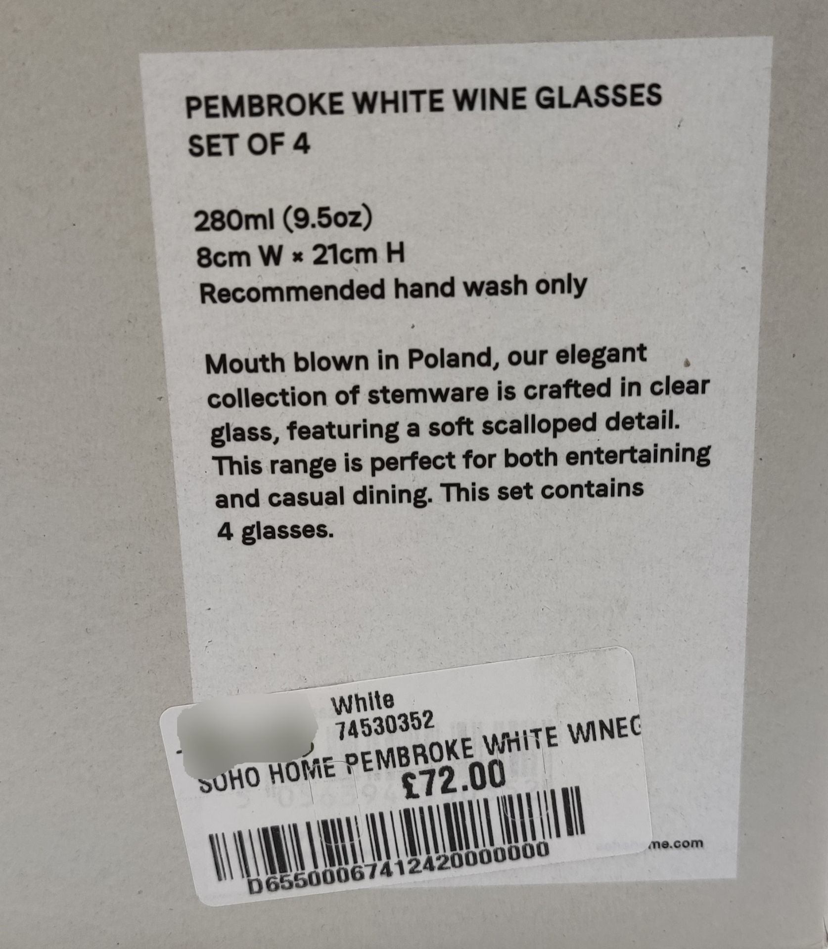 1 x SOHO HOME Pembroke White Wine Glasses - Pack Of 2 - New/Boxed - RRP £36 - Ref: 6741242/HOC134/ - Image 5 of 5