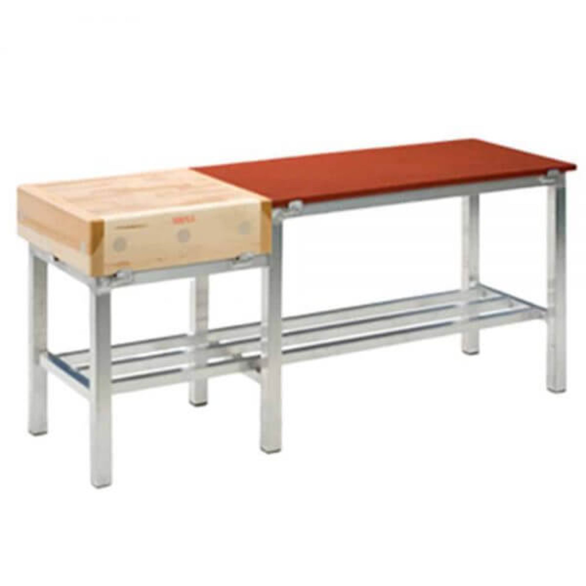 1 x Butchers Combination Block Featuring a Poly Cutting Table, Wooden Butchers Block and Stainless