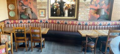 1 x Restaurant Curved Long Seating Bench - Features Brown Faux Leather Seat Pads and Light Brown