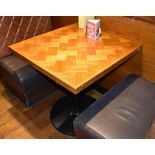 2 x Two Seater Restaurant Dining Tables With Parquet Style Tops and Cast Iron Bases