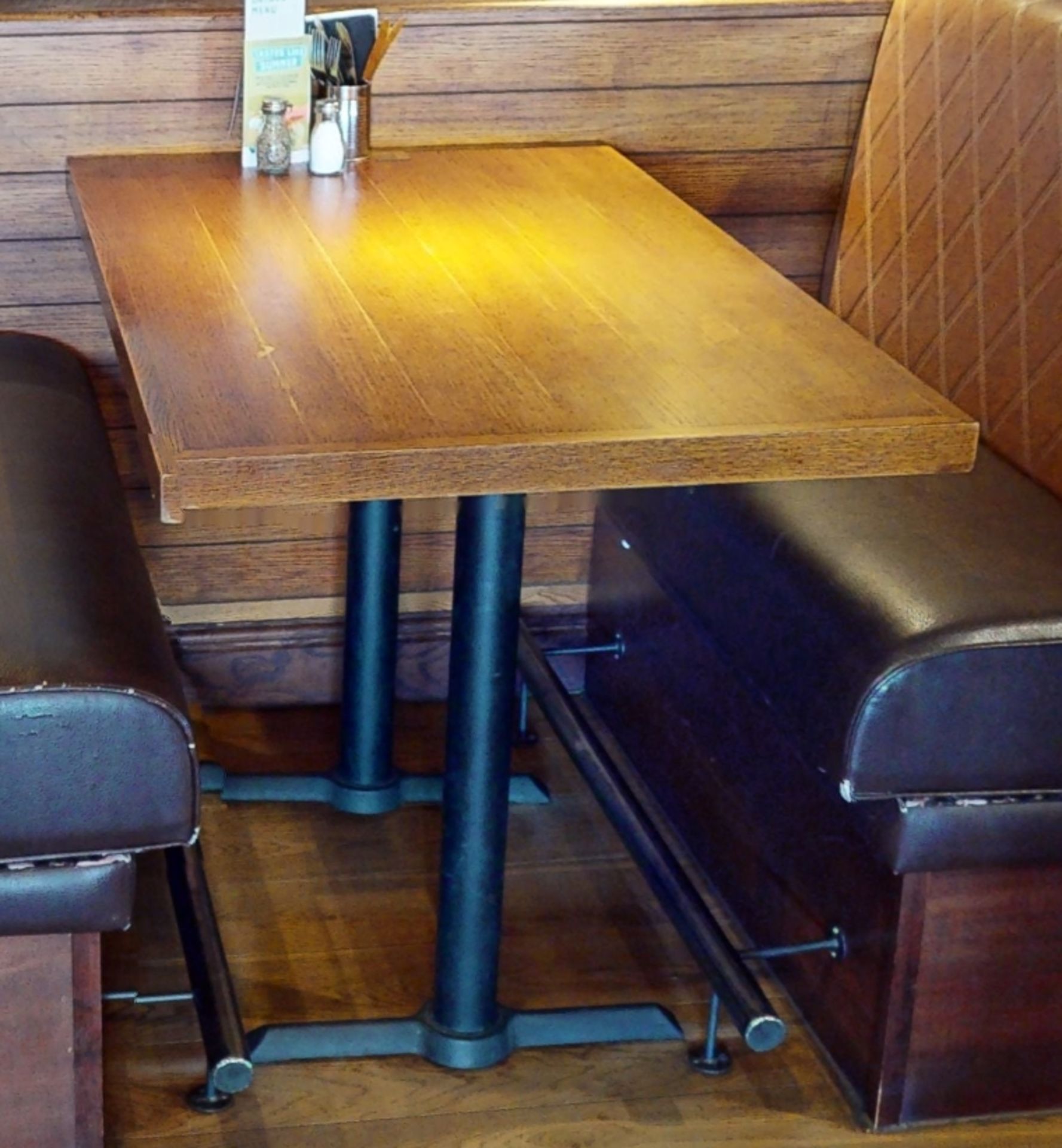 1 x Four Seater Rectangular High Top Restaurant Dining Table With Cast Iron Bases and Wood - Image 3 of 3