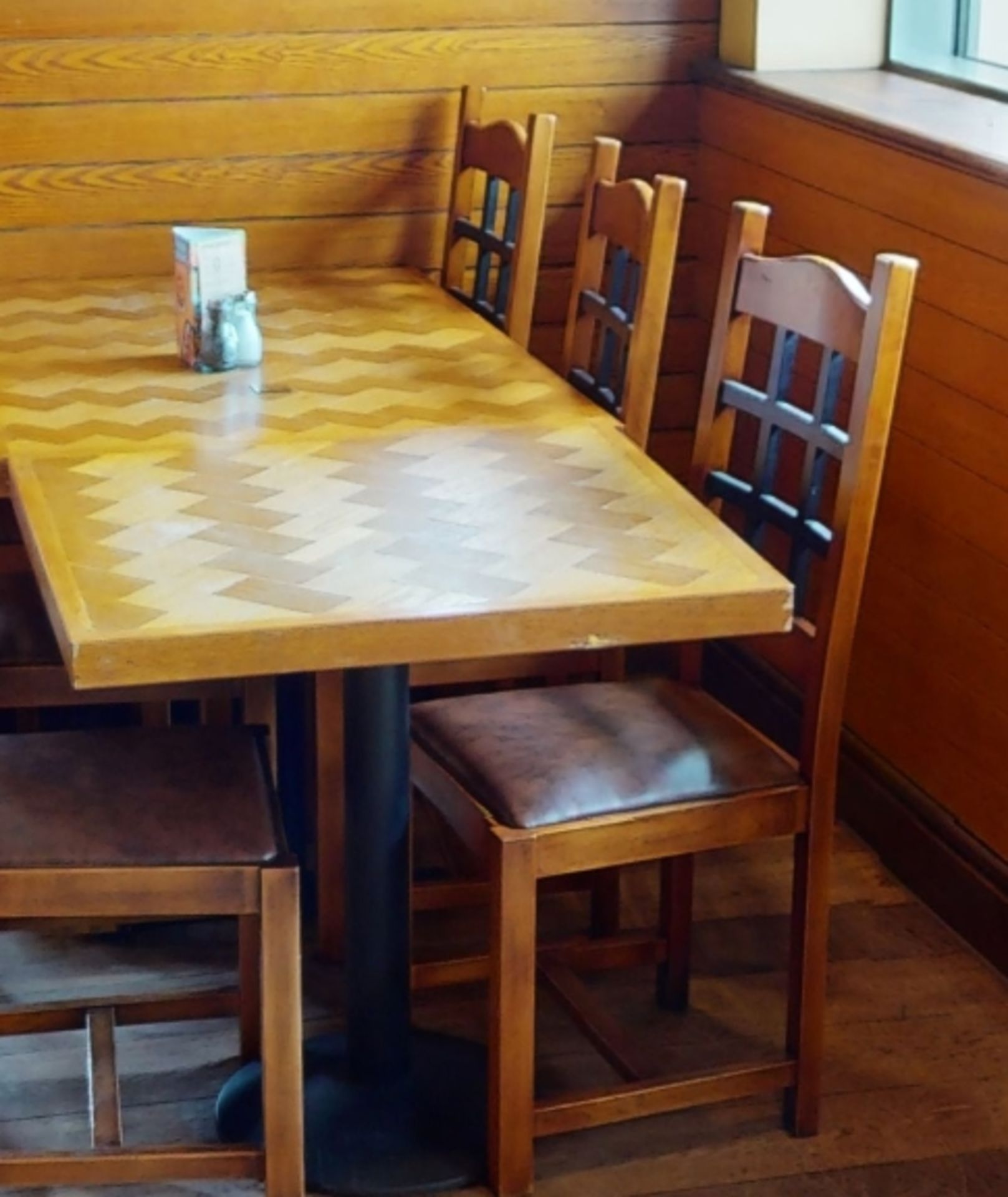 10 x Restaurant High Back Dining Chairs With Faux Leather Brown Seat Pads and Lattice Backs - Approx - Image 3 of 3