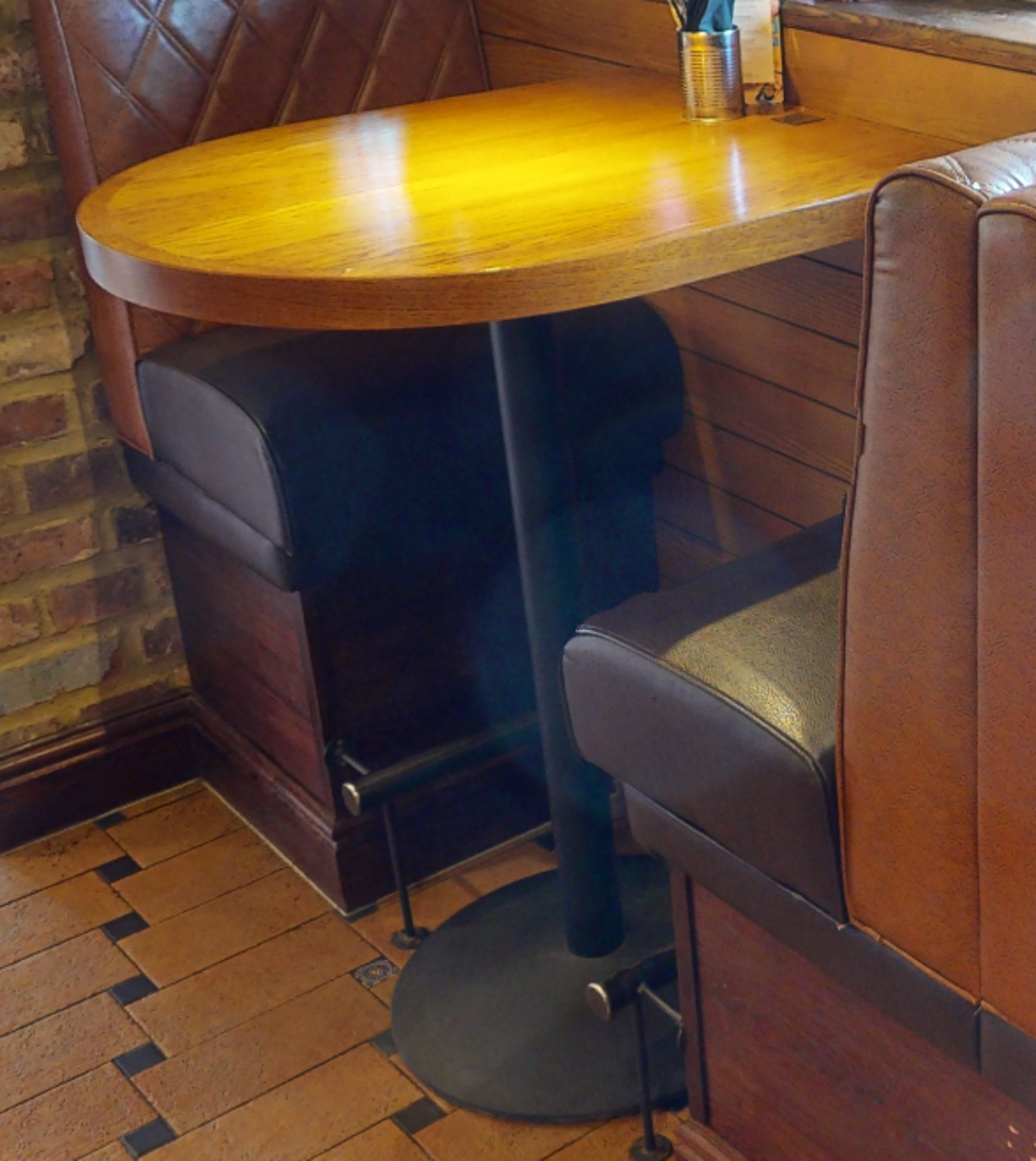 3 x Wall Mounted Restaurant Dining Tables With Tall Cast Iron Poser Bases and Wood Panelled - Image 8 of 10