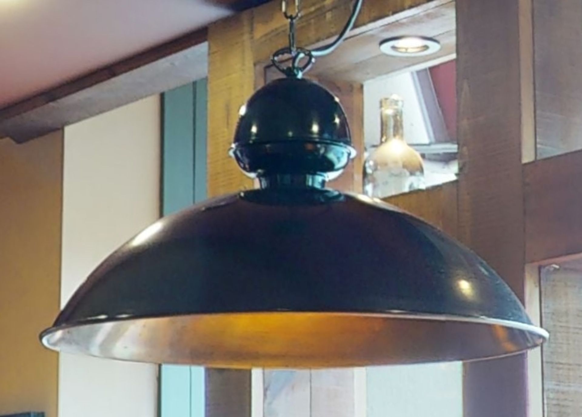 6 x Industrial Style Black Ceiling Pendant Dome Lights - Black Finish With Coloured Inner - Short - Image 6 of 9