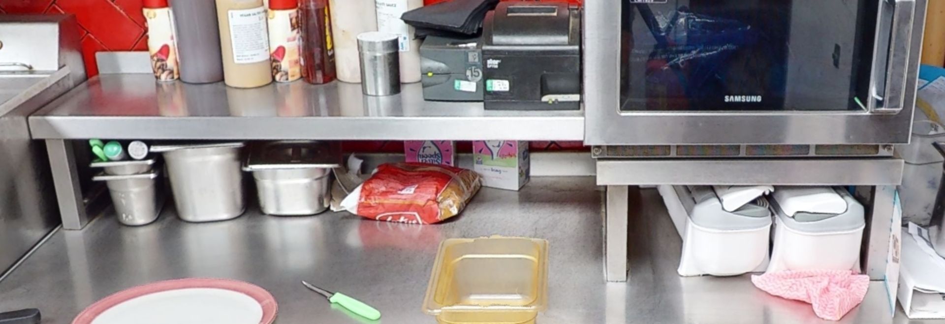 1 x Stainless Steel Prep Bench Featuring Raised Microwave Appliance Shelf - Image 2 of 3