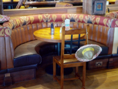 1 x Restaurant C Shape Seating Booth - Features Brown Faux Leather Seat Pads and Light Brown