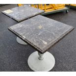 2 x Marble Topped Bistro Tables Featuring Inlaid Brass Work And Sturdy Metal Bases - Recently