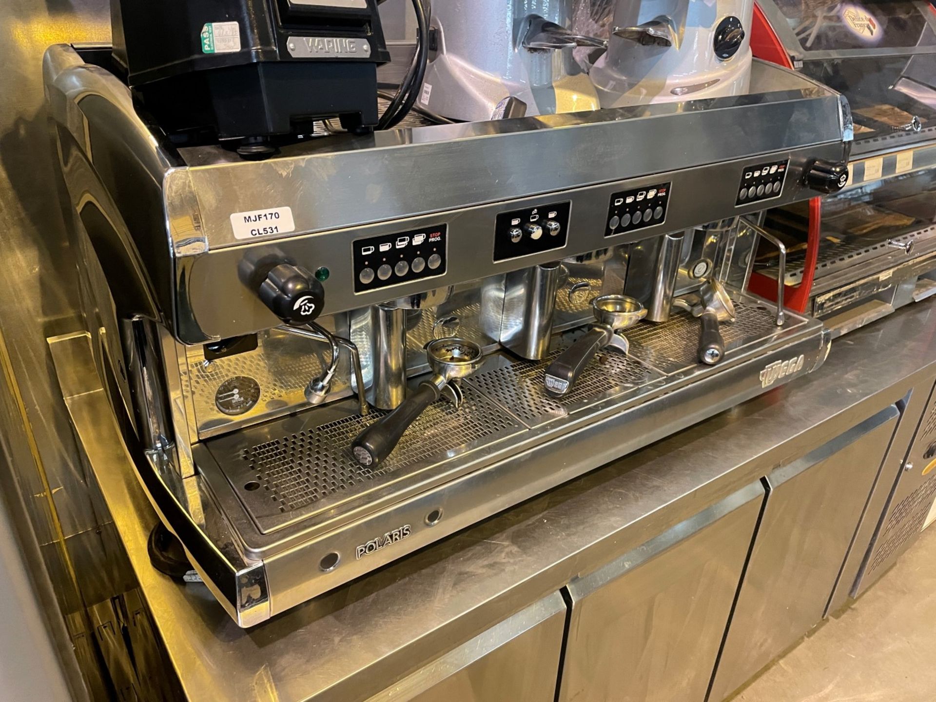 1 x Polaris Wega 3 Group Commercial Espresso Coffee Machine - Stainless Steel Finish - Approx 100cms