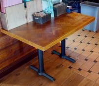 1 x Four Seater Rectangular Restaurant Dining Table With Parquet Style Top and Cast Iron Bases
