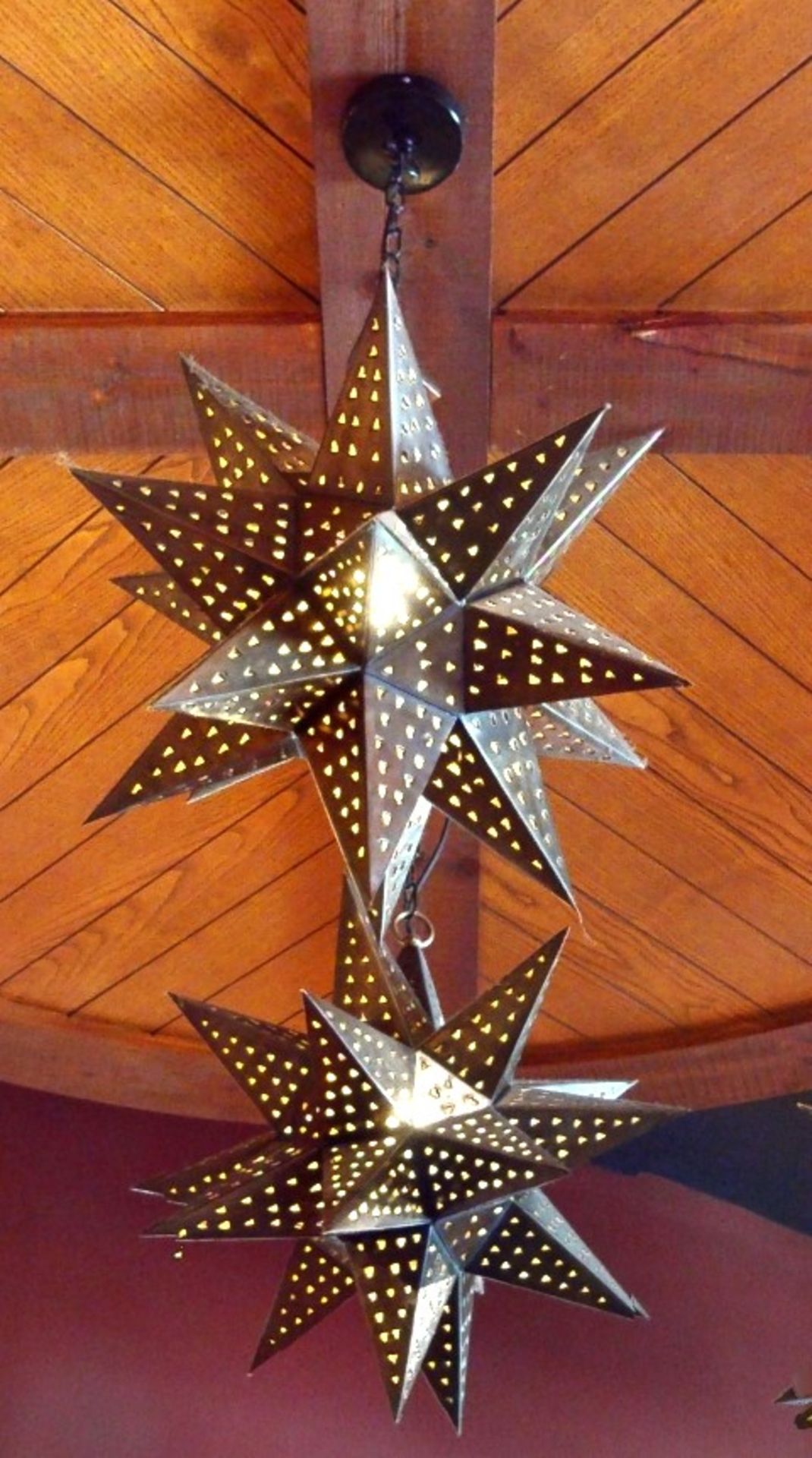 1 x Set of Three Perforated Mexican Star Pendant Lights - Image 4 of 15