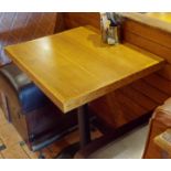 2 x Poser Restaurant Dining Tables With Tall Cast Iron Bases and Wood Panelled Tops With Wooden