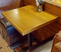2 x Poser Restaurant Dining Tables With Tall Cast Iron Bases and Wood Panelled Tops With Wooden
