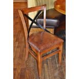 7 x Restaurant Dining Chairs With Metal Crossbacks and Faux Leather Brown Seat Pads - Approx