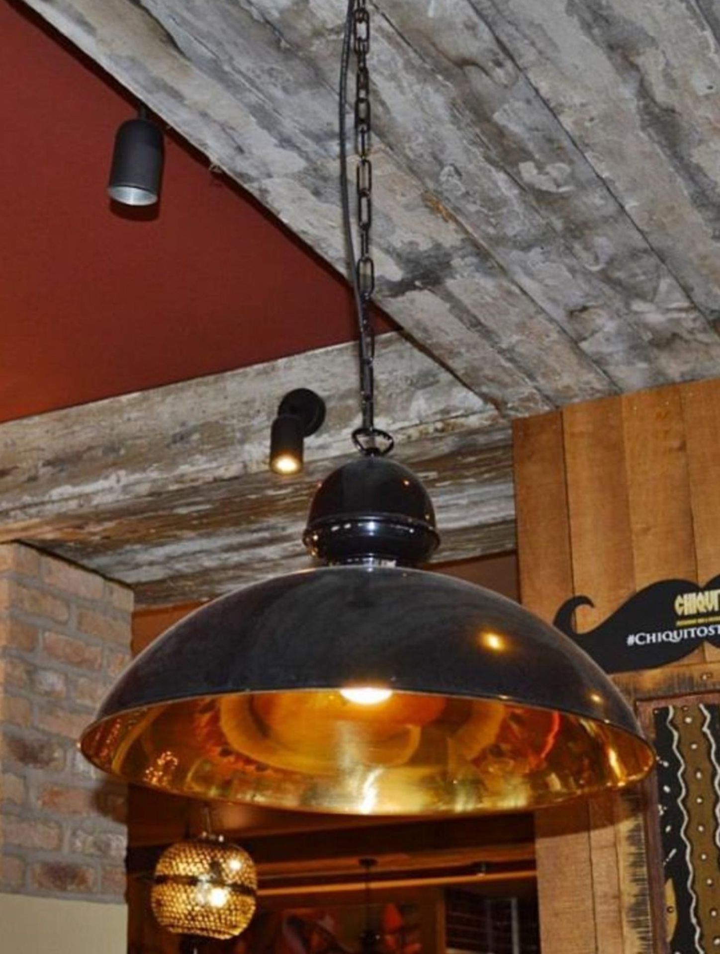 4 x Industrial Style Black Ceiling Pendant Dome Lights - Black Finish With Coloured Inner - Long - Image 4 of 9