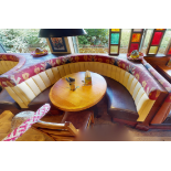 1 x Restaurant C Shape Seating Booth - Features Brown Faux Leather Seat Pads and Yellow Ribbed