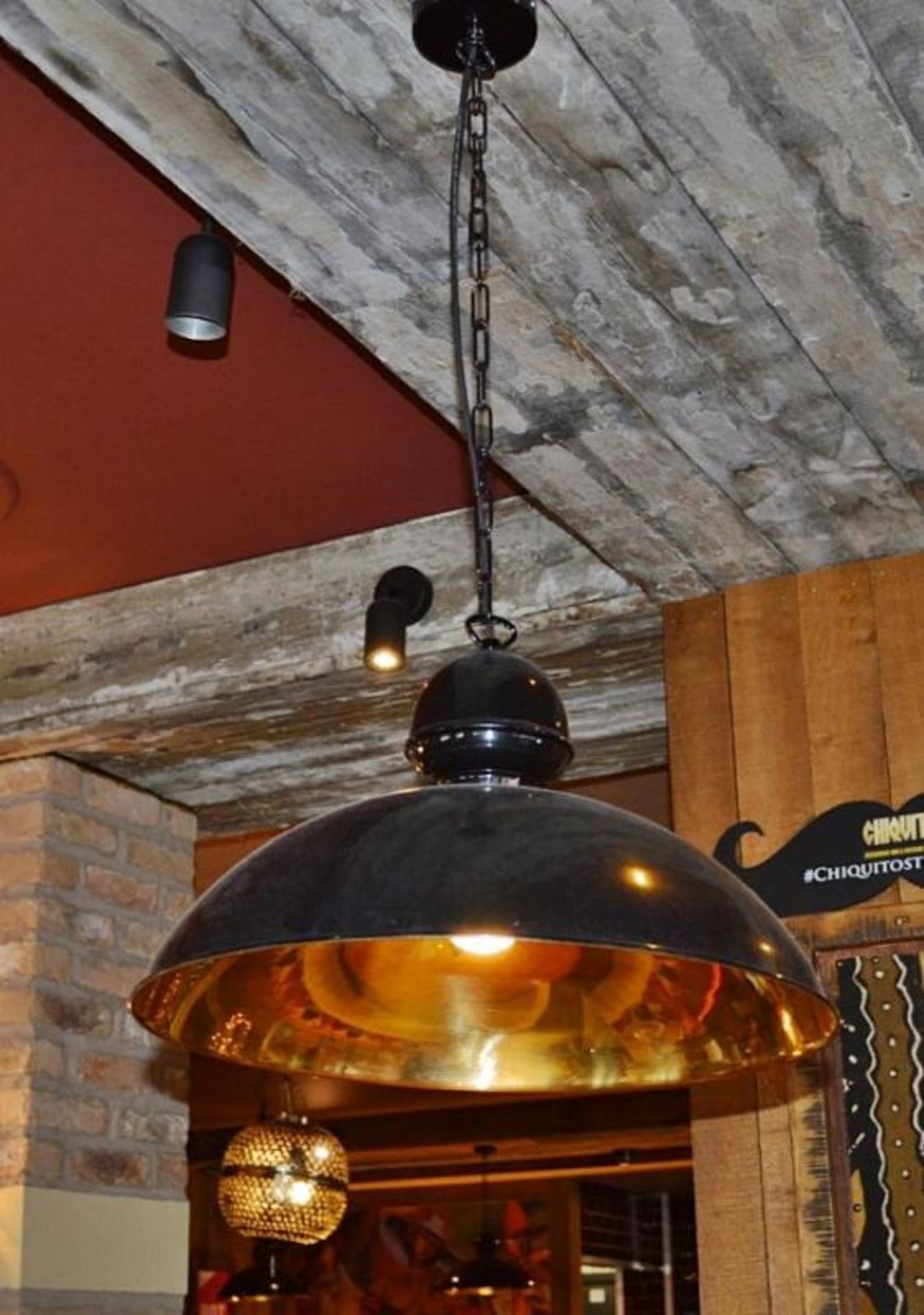 6 x Industrial Style Black Ceiling Pendant Dome Lights - Black Finish With Coloured Inner - Short