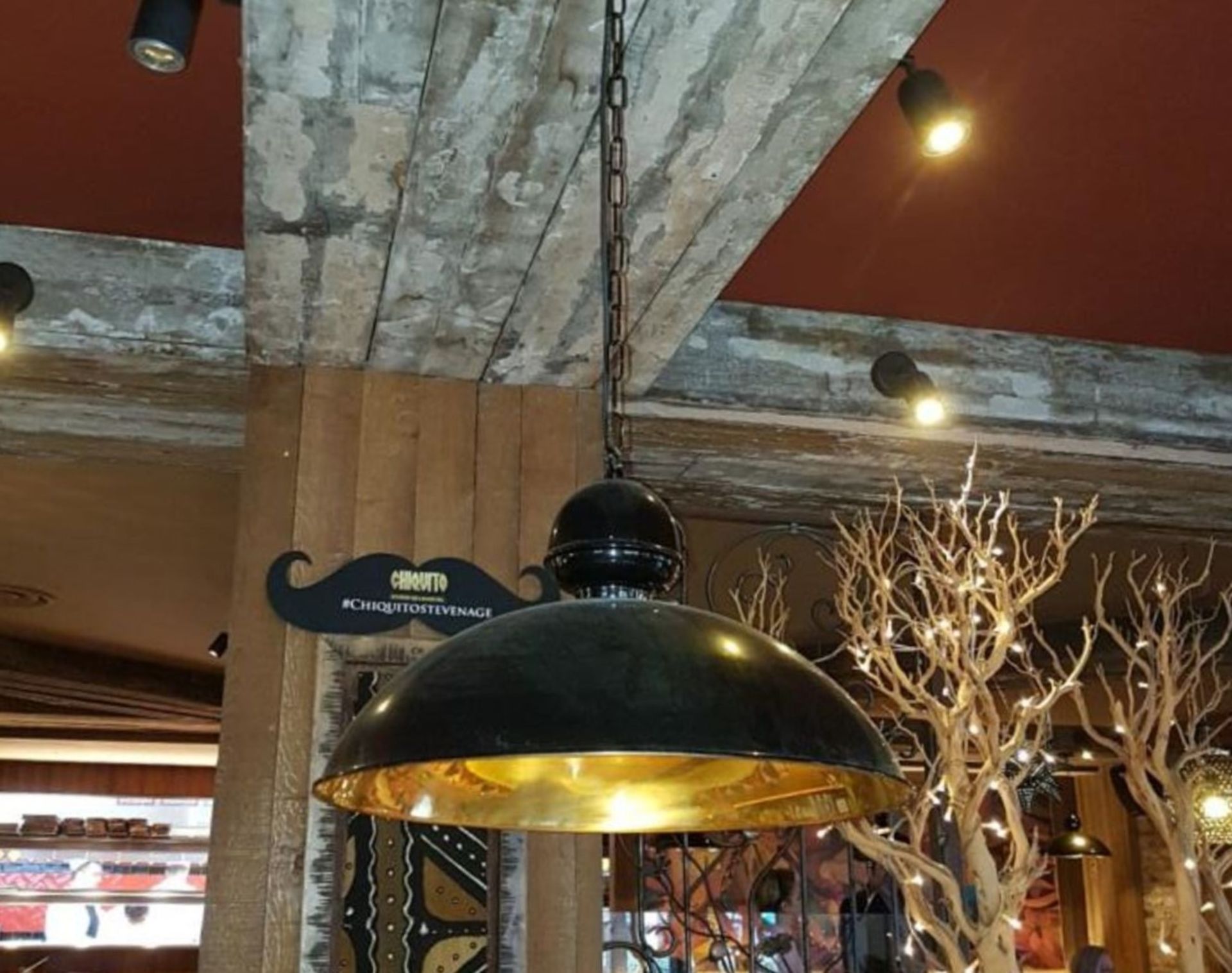 5 x Industrial Style Black Ceiling Pendant Dome Lights - Black Finish With Coloured Inner - Long - Image 6 of 9