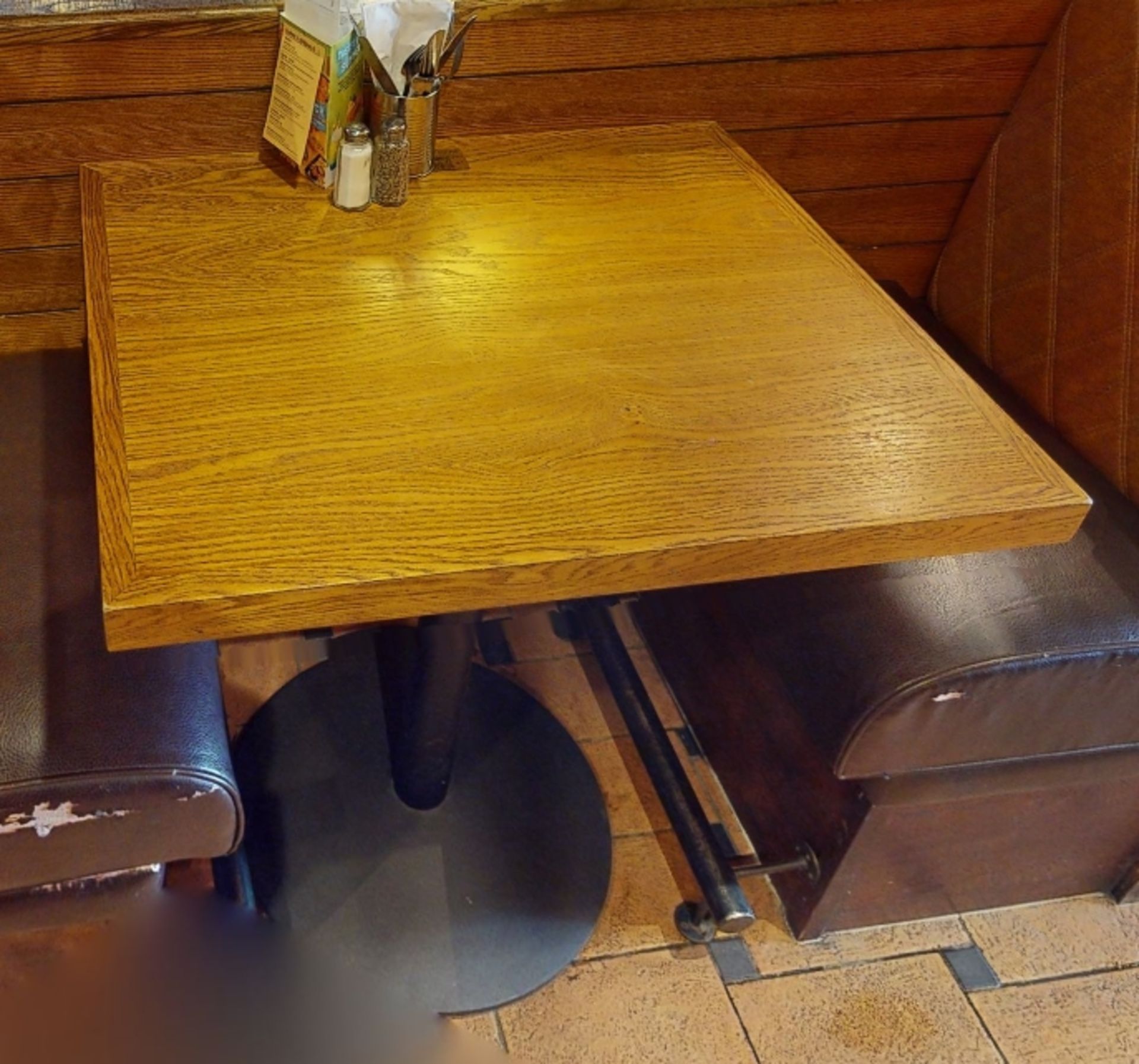 2 x Poser Restaurant Dining Tables With Tall Cast Iron Bases and Wood Panelled Tops With Wooden - Image 3 of 4