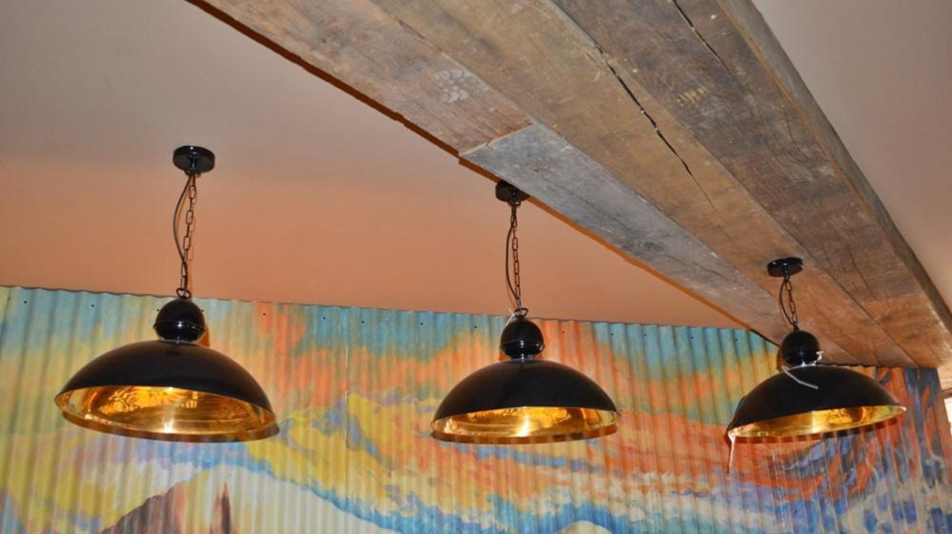 6 x Industrial Style Black Ceiling Pendant Dome Lights - Black Finish With Coloured Inner - Short - Image 3 of 9