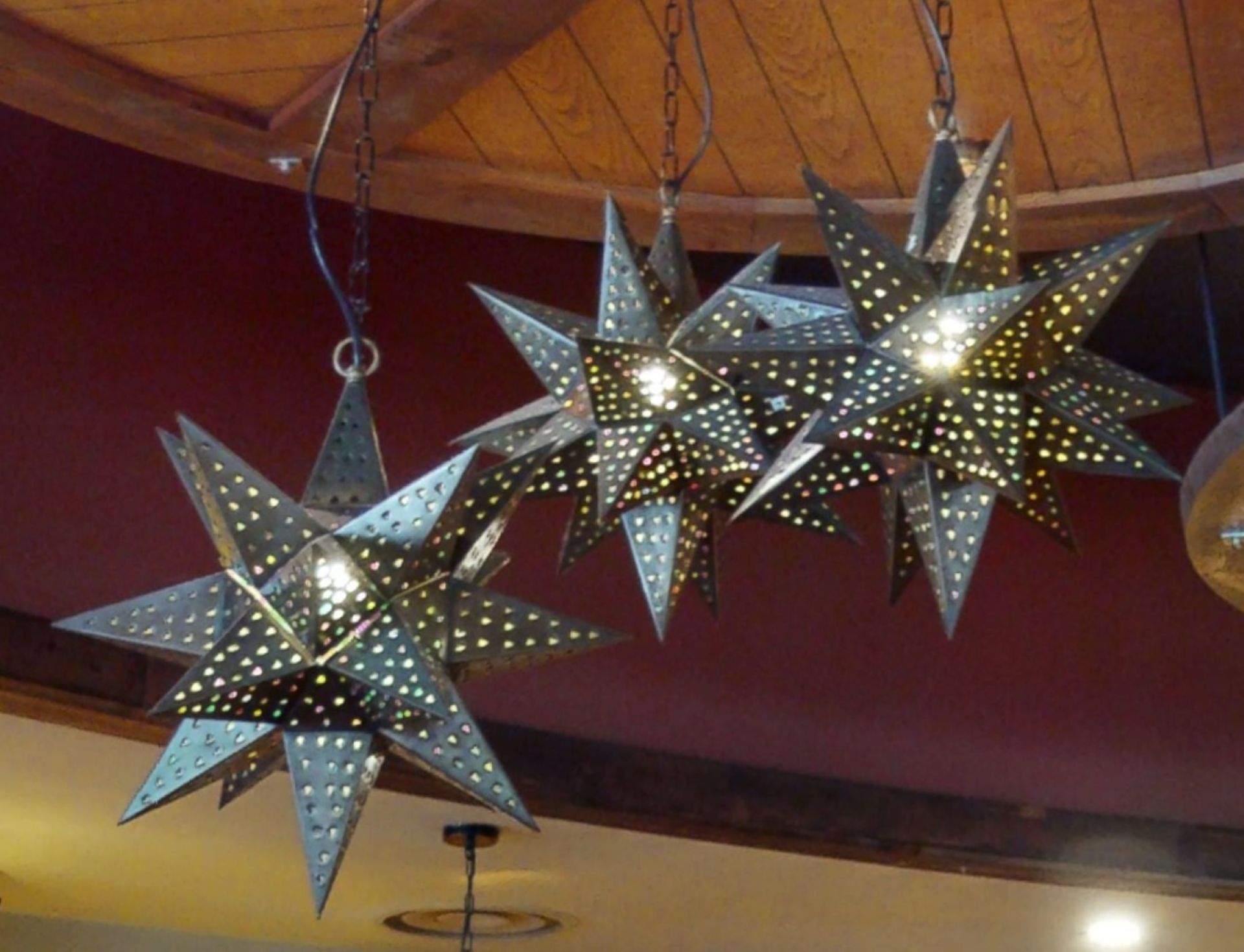 1 x Set of Three Perforated Mexican Star Pendant Lights - Image 6 of 15