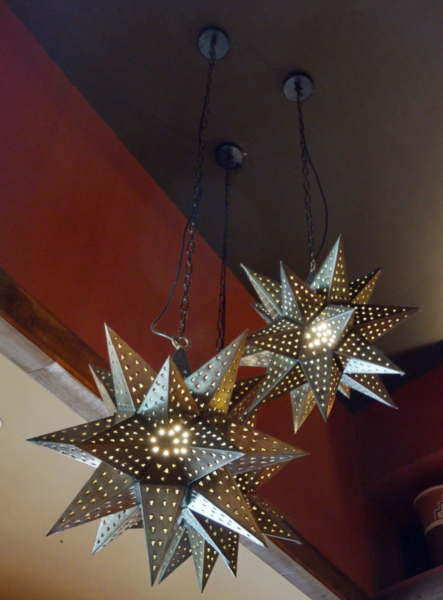 1 x Set of Three Perforated Mexican Star Pendant Lights - Image 12 of 15