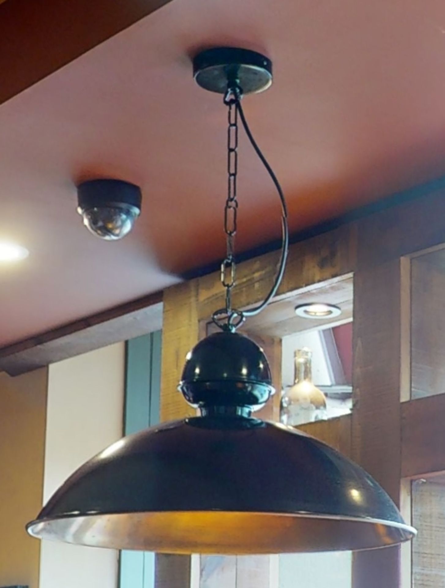 6 x Industrial Style Black Ceiling Pendant Dome Lights - Black Finish With Coloured Inner - Short - Image 9 of 9