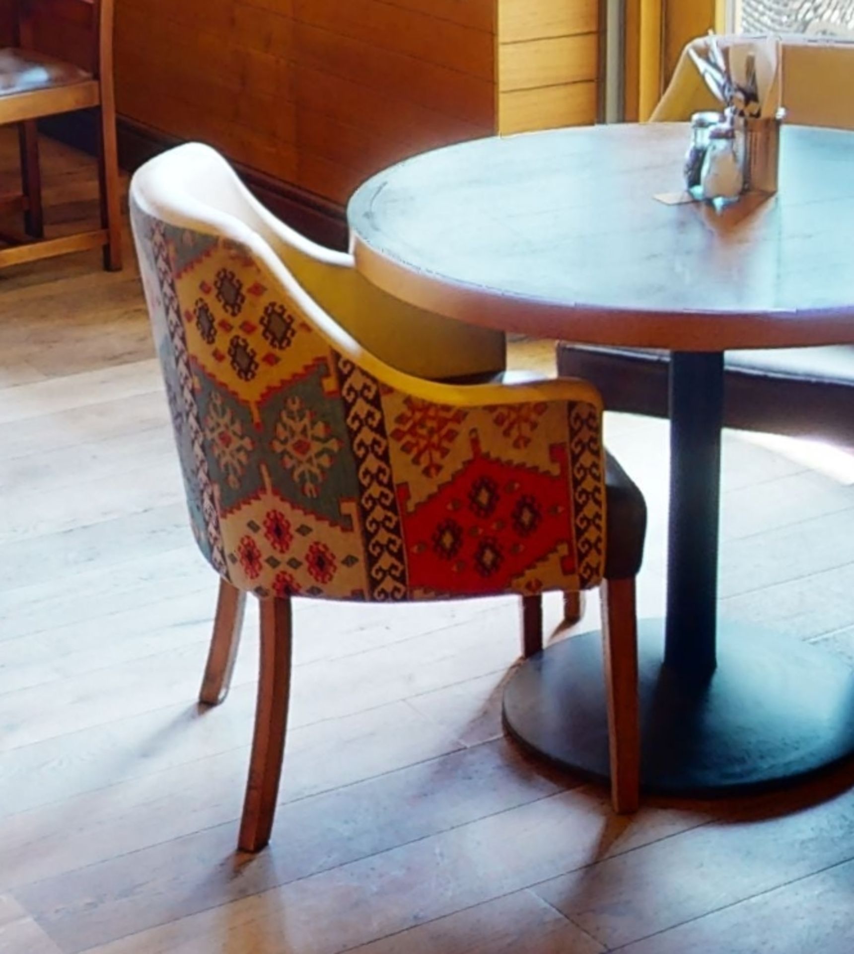 3 x Tub Chairs From Mexican Themed Restaurant - Features Brown & Yellow Faux Leather Upholstery With - Image 4 of 4