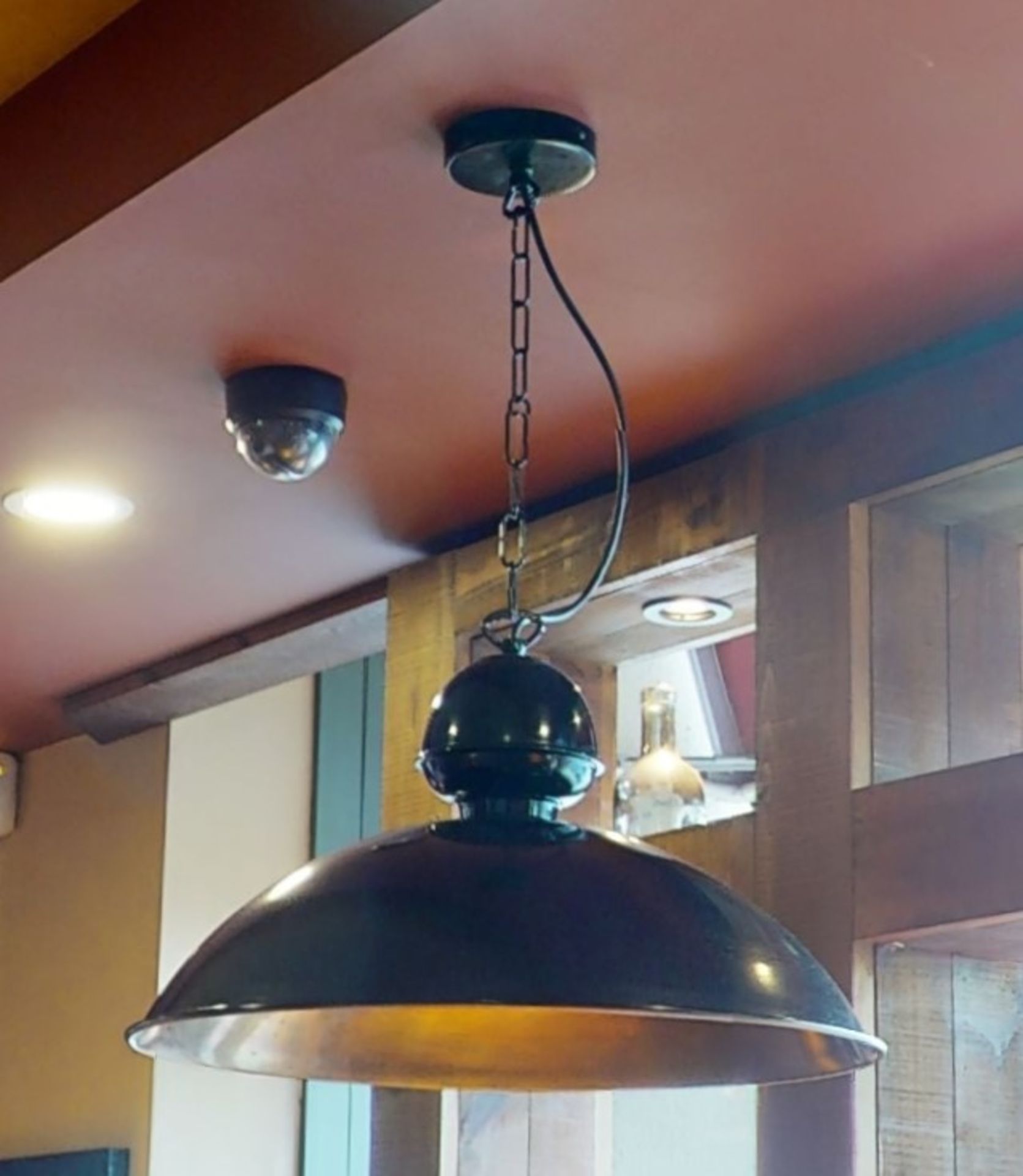 6 x Industrial Style Black Ceiling Pendant Dome Lights - Black Finish With Coloured Inner - Short - Image 7 of 9