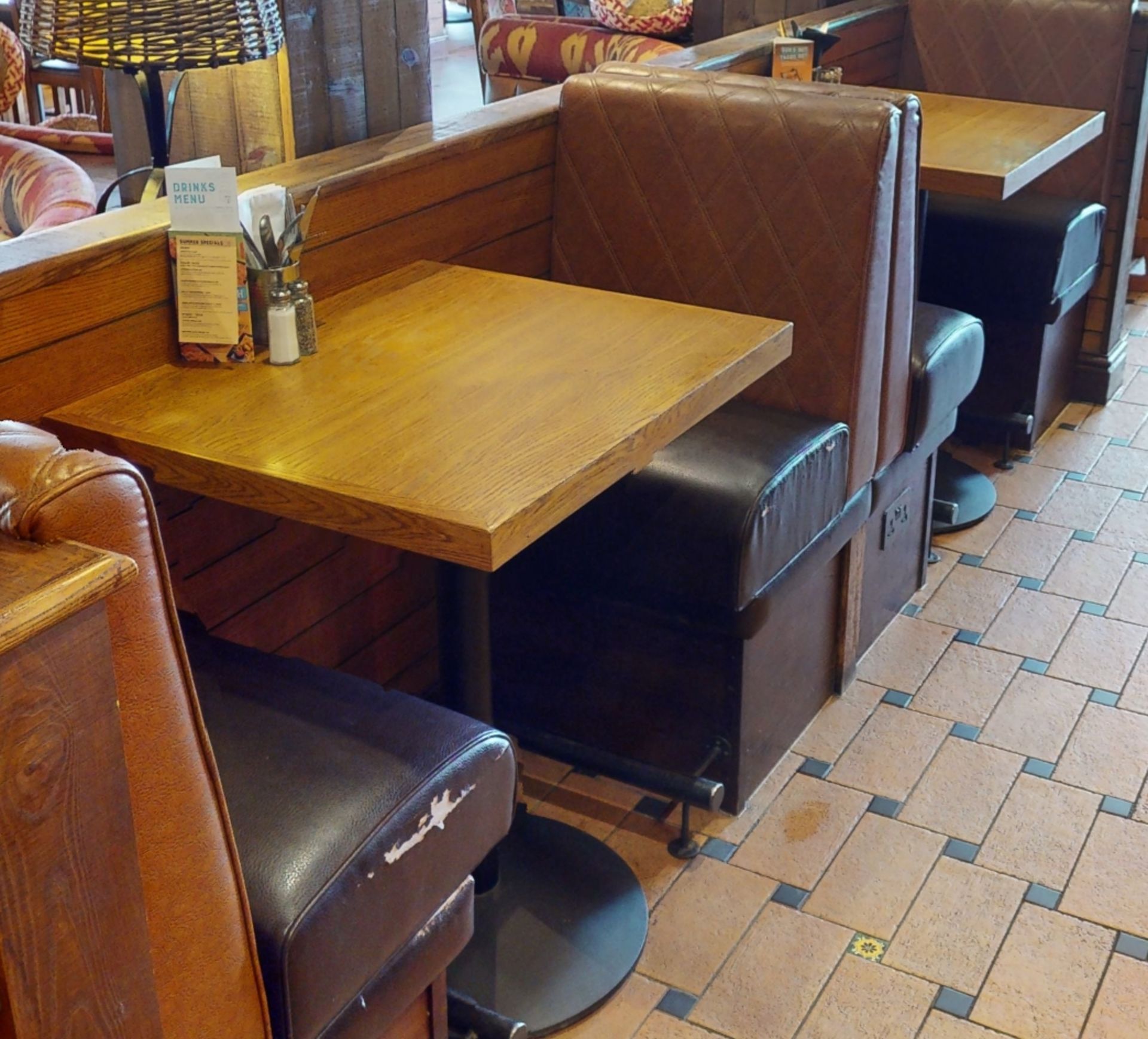 2 x Poser Restaurant Dining Tables With Tall Cast Iron Bases and Wood Panelled Tops With Wooden - Image 4 of 4