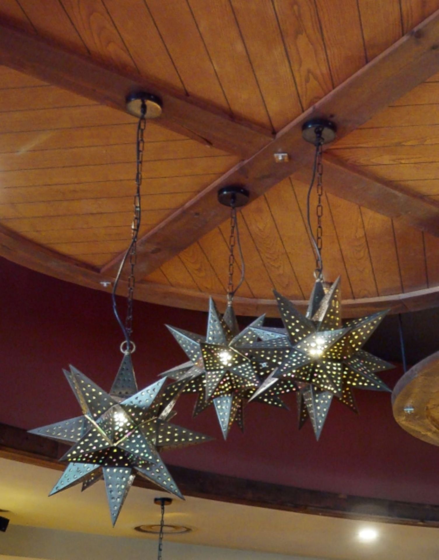1 x Set of Three Perforated Mexican Star Pendant Lights - Image 7 of 15