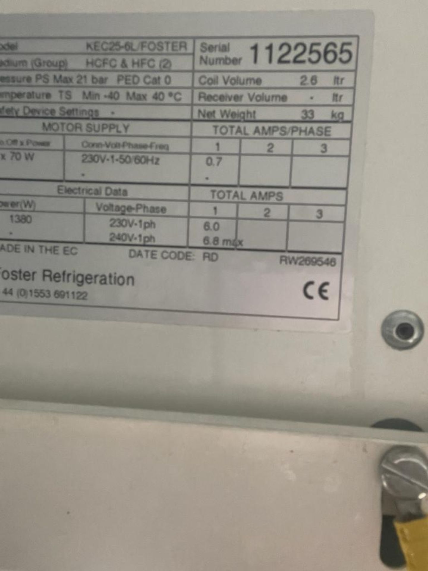 1 x Fosters Freezer Room Condensing Unit With Control Panel and Outdoor Unit - Model KEC25-6L - Image 6 of 7