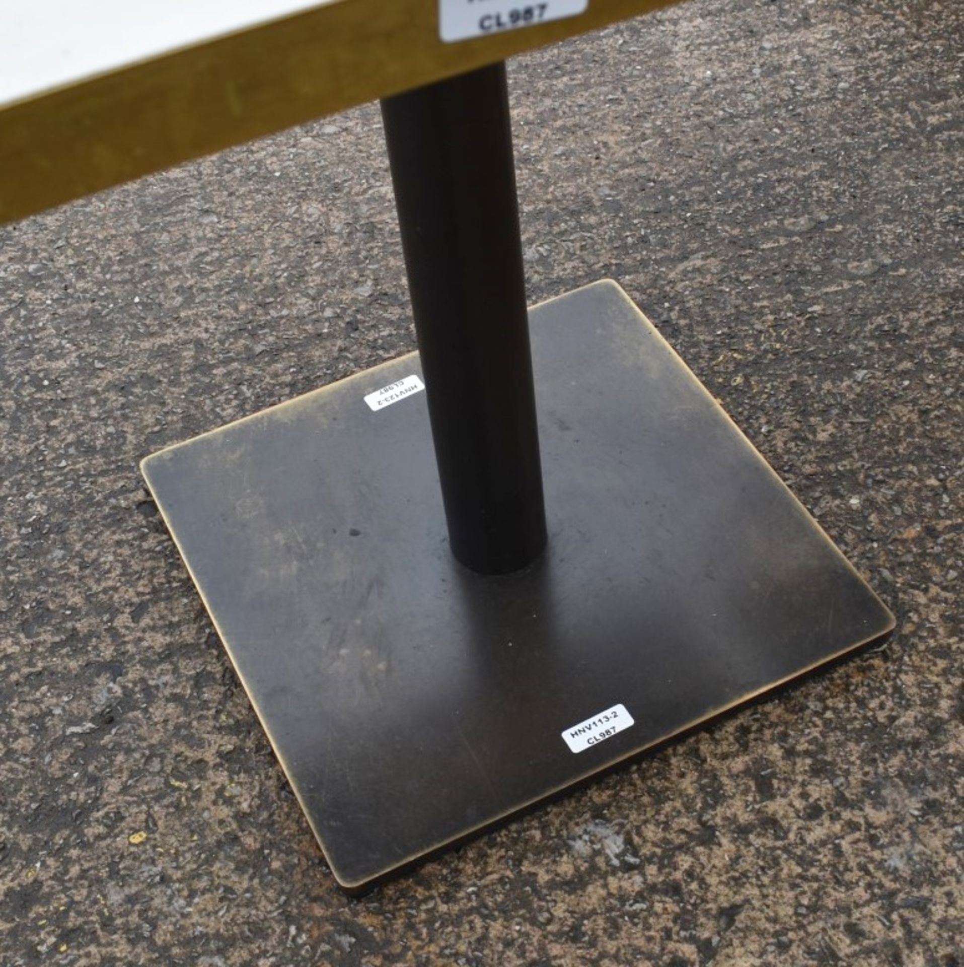 5 x Wooden Topped Bistro Tables Featuring Wooden Top With A Marble Aesthetic, Brass Trim And - Image 7 of 7