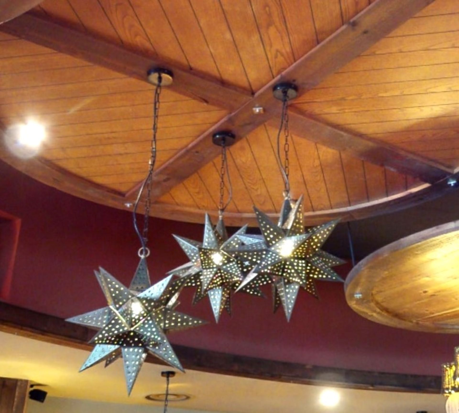 1 x Set of Three Perforated Mexican Star Pendant Lights - Image 6 of 15