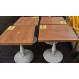 4 x Wooden Topped Bistro Tables Featuring Inlaid Brass Work And Sturdy Metal Bases - Recently