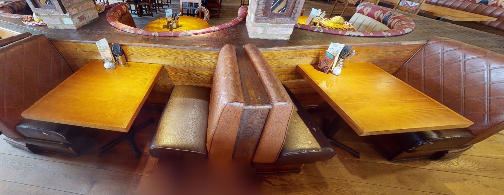 2 x Two Seater Restaurant Dining Tables With Cast Iron Bases and Wood Panelled Design Tops With - Image 3 of 6