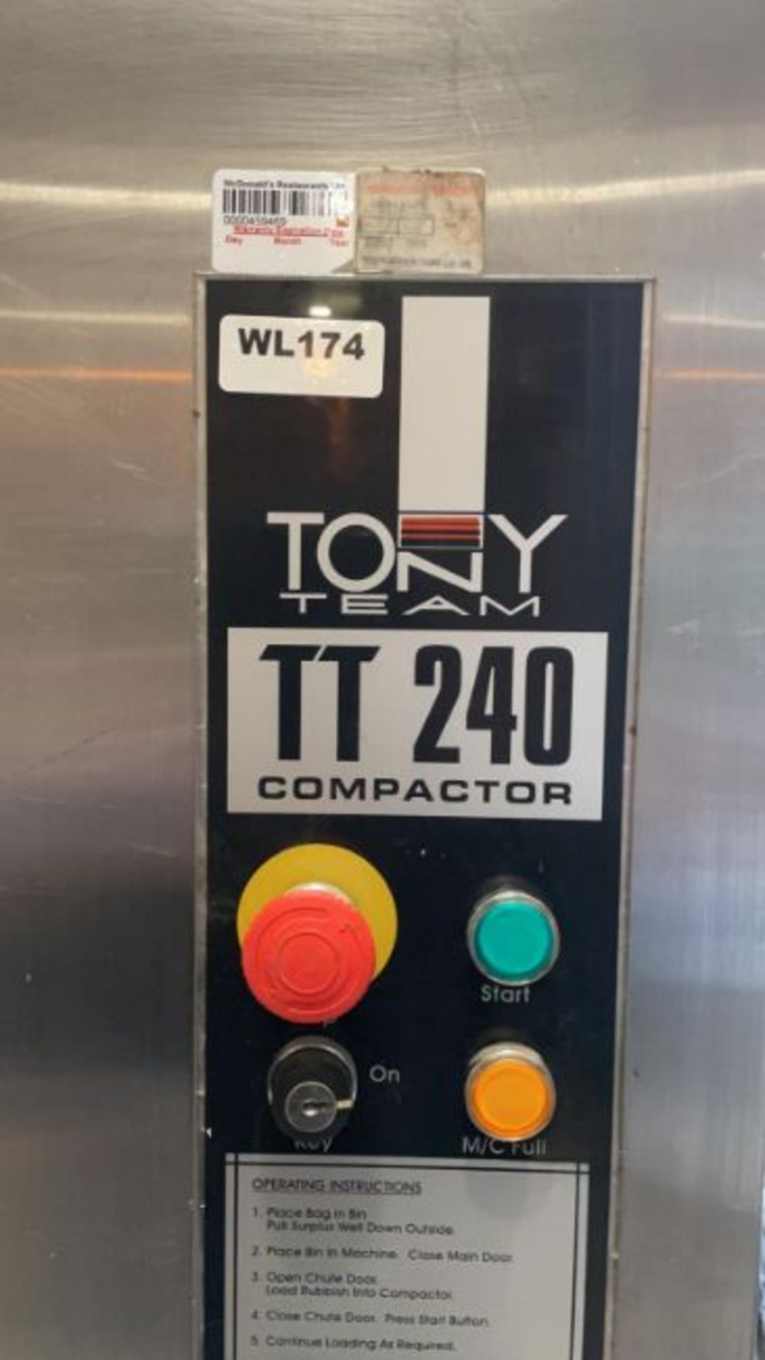 1 x Tony Team TT240 Bag Compactor With 240l Capacity - Stainless Steel Finish - CL011 - Location: - Image 6 of 10