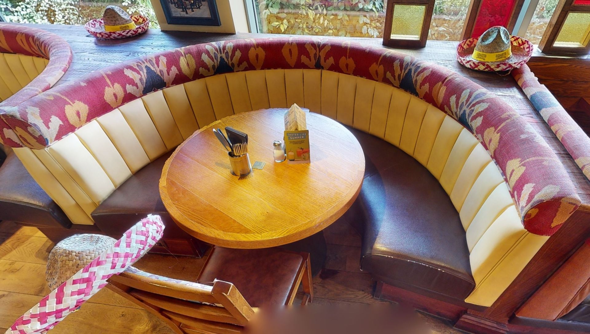 1 x Restaurant C Shape Seating Booth - Features Brown Faux Leather Seat Pads and Yellow Ribbed - Image 2 of 2