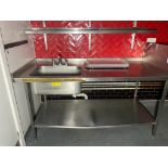 1 x Stainless Steel Corner Prep Bench With Large Sink Bowl, Mixer Taps and Undershelf